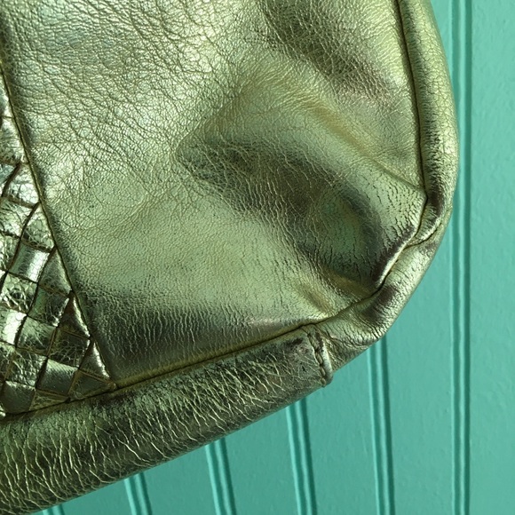 Elliott Luca Carvela Gold Woven Triple compartment satchel hobo purse - Picture 5 of 5